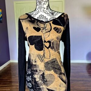 Desigual Artistic Black and Tan Long Sleeve Top